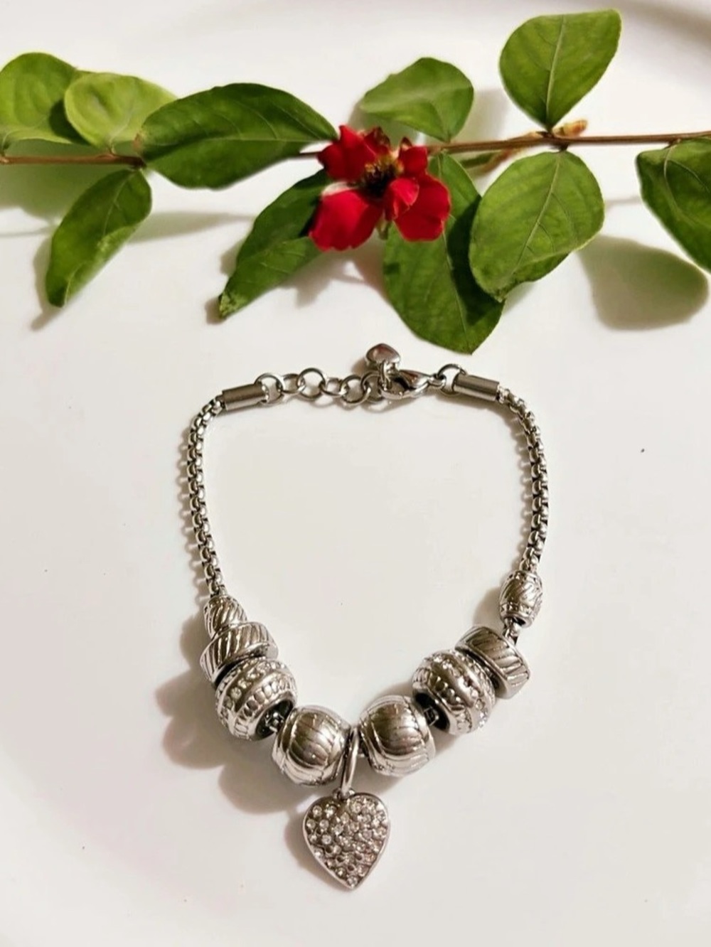 Silver Heart Charm Bracelet New